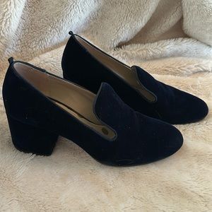 Boden Blue Velvet Heeled Loafers.